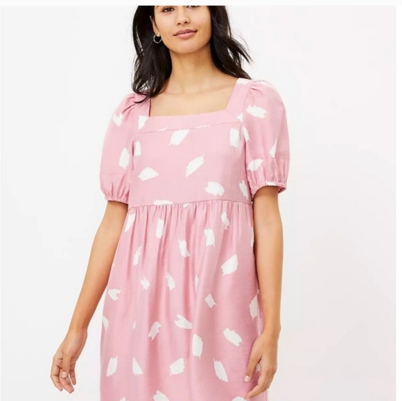 ANN TAYLOR LOFT Brushstroke Square Neck Swing Dress in pink/white. Size L NWT - Picture 3 of 15